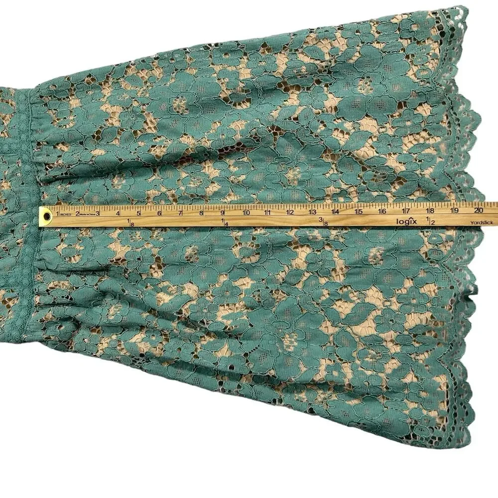 Chelsea & Violet Teal Lace Dress Nude Lined Sleeveless Square Neck Fit Flare XS - Picture 11 of 16